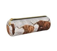 YWSOTRE Vache écossaise, Trousse à Crayons Étui à Stylo cylindrique Sac à Crayons en Cuir Portable avec Sac à cosmétiques à Fermeture éclair