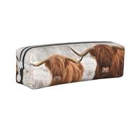 YWSOTRE Vache écossaise, Trousse à Crayons, étui à stylos, Sac à Crayons en Cuir Portable avec Pochette à cosmétiques à Fermeture éclair