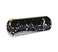 YWSOTRE Vague de Notes de Musique, Trousse à Crayons Étui à Stylo cylindrique Sac à Crayons en Cuir Portable avec Sac à cosmétiques à Fermeture éclair