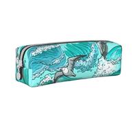 YWSOTRE Vagues, Croquis, Mouette, Oiseaux, Trousse à Crayons, étui à stylos, Sac à Crayons en Cuir Portable avec Pochette à cosmétiques à Fermeture éclair