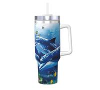YWSOTRE Vie marine Blue Sea World Coral Dolphin,Bouteille d'eau en acier inoxydable avec poignée Ice Bully Cup 40 oz