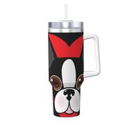 YWSOTRE Visage de Boston Terrier,Bouteille d'eau en acier inoxydable avec poignée Ice Bully Cup 40 oz