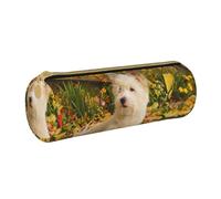 YWSOTRE Westie Automne West Highland White Terrier Chiens, Trousse à Crayons Étui à Stylo cylindrique Sac à Crayons en Cuir Portable avec Sac à cosmétiques à Fermeture éclair