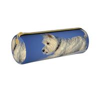YWSOTRE Westie Winter West Highland White Terrier Chiens, Trousse à Crayons Étui à Stylo cylindrique Sac à Crayons en Cuir Portable avec Sac à cosmétiques à Fermeture éclair
