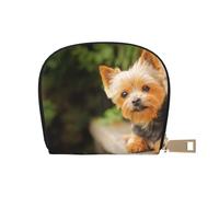 YWSOTRE Yorkshire Terrier Bokeh Chiens Mignons Mur Yorkie, Sac à Cartes en Cuir PU, Portefeuille Porte-Cartes de crédit, étui à Cartes
