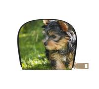 YWSOTRE Yorkshire Terrier Herbe Verte Yorkie Chiens Mignons, Sac à Cartes en Cuir PU, Portefeuille Porte-Cartes de crédit, étui à Cartes