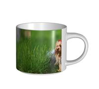 YWSOTRE Yorkshire Terrier Pelouse Chiens mignons Ummer Red Bow,Tasse en céramique grande capacité, tasse à thé, tasse à café 450 ml