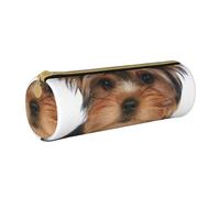 YWSOTRE Yorkshire Terrier se Trouve sur Blanc, Trousse à Crayons Étui à Stylo cylindrique Sac à Crayons en Cuir Portable avec Sac à cosmétiques à Fermeture éclair