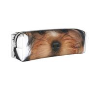 YWSOTRE Yorkshire Terrier se Trouve sur Blanc, Trousse à Crayons, étui à stylos, Sac à Crayons en Cuir Portable avec Pochette à cosmétiques à Fermeture éclair