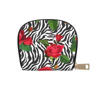 YWSOTRE Zèbre Animal Fleur Rouge, Sac à Cartes en Cuir PU, Portefeuille Porte-Cartes de crédit, étui à Cartes