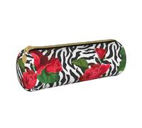 YWSOTRE Zèbre Animal Fleur Rouge, Trousse à Crayons Étui à Stylo cylindrique Sac à Crayons en Cuir Portable avec Sac à cosmétiques à Fermeture éclair
