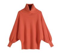 YWTAENOH Pull décontracté à col roulé et manches chauve-souris en tricot à manches longues lanterne pour femme, citrouille, Taille unique