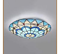 YWYU Style Tiffany Plafonnier Lampe Semi-Encastré Plafonnier Méditerranéen Teinté Verre Teinté Décoration de La Maison pour Salon Chambre Salle À Dîner Suspendu Lumière (Color : Blue, Size : 30cm)
