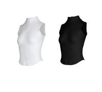 YXADGML Débardeur Sport Femme Athlétique Zip Up Sweat Gilet Veste sans Manches Course Dessus De Yoga Col Haut Chemises Haut De Sport Fitness Femmes Hauts D'entraînement(Black White,S)