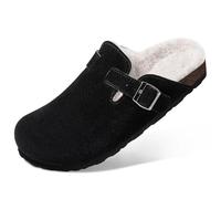 YXADGML Fourrés d’intérieur Chauds Mules d'hiver for femmes, pantoufles d'extérieur confortables for femmes, sabots en daim doublés de fourrure et chauds avec boucle réglable(BK,44)