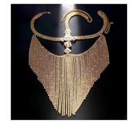 YXADGML Masque à Strass Élégant Avec Chaîne Masques à voile à pompons for femmes, coiffes, chaîne en strass, masques faciaux, accessoires for costumes de bal masqué et de soirée dansante.(Gold-color)