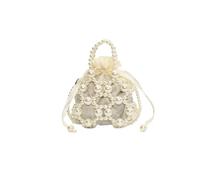 YXADGML Sac à Main Perlé Sac fourre-tout tendance et simple for femme, petit sac à bandoulière fait main avec perles creuses, idéal for un dîner ou une soirée(Silver)