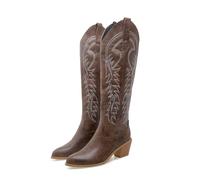 YXADGML Santiag Femme Bottes de Cowboy Western brodées for Femmes, Chaussures à Talons compensés, à la Mode, Grandes Tailles 45 50(Dark Brown,39)