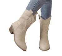 YXADGML Santiag Femme Bottes for Femmes, Chaussures décontractées à la Mode for Femmes, Talons Hauts, Style étrange, Bout Pointu, Bottes de Couleur Unie(Beige,37)