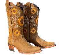 YXADGML Santiag Femme Bottes Tendance for Femmes, Chaussures de Marche Confortables en Plein air, Bottes en Cuir Marron brodées, Chaussures décontractées à Tube Haut et Profond(Khaki,41)