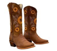 YXADGML Santiag Femme Bottes Tendance for Femmes, Chaussures de Marche Confortables en Plein air, Bottes en Cuir Marron brodées, Chaussures décontractées à Tube Haut et Profond(Brown,40)