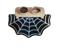 YXADGML Tapis Gamelle Chat Tapis d'alimentation for Animaux en Forme De Toile D'araignée - Protection Antidérapante Et Anti-déversement avec Motif Toile D'araignée Noire Et Blanche