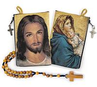YXBZKGDCNG Chapelet avec chapelet en bois d'olivier en corde catholique d'Israël, Jésus roi de l'univers et I Believe in God Prayer en tissu tissé style tapisserie style sac de voyage, cadeau