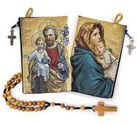 YXBZKGDCNG Chapelet avec chapelet en bois d'olivier en corde catholique d'Israël, Jésus roi de l'univers et I Believe in God Prayer en tissu tissé style tapisserie style sac de voyage, cadeau