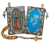 YXBZKGDCNG Chapelet avec chapelet en bois d'olivier en corde catholique d'Israël, Jésus roi de l'univers et I Believe in God Prayer en tissu tissé style tapisserie style sac de voyage, cadeau