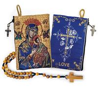 YXBZKGDCNG Chapelet avec chapelet en bois d'olivier en corde catholique d'Israël, Jésus roi de l'univers et I Believe in God Prayer en tissu tissé style tapisserie style sac de voyage, cadeau