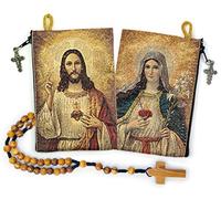 YXBZKGDCNG Chapelet avec chapelet en bois d'olivier en corde catholique d'Israël, Jésus roi de l'univers et I Believe in God Prayer en tissu tissé style tapisserie style sac de voyage, cadeau