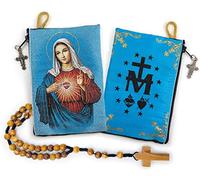YXBZKGDCNG Chapelet avec chapelet en bois d'olivier en corde catholique d'Israël, Jésus roi de l'univers et I Believe in God Prayer en tissu tissé style tapisserie style sac de voyage, cadeau