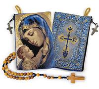 YXBZKGDCNG Chapelet avec chapelet en bois d'olivier en corde catholique d'Israël, Jésus roi de l'univers et I Believe in God Prayer en tissu tissé style tapisserie style sac de voyage, cadeau