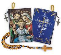 YXBZKGDCNG Chapelet avec chapelet en bois d'olivier en corde catholique d'Israël, Jésus roi de l'univers et I Believe in God Prayer en tissu tissé style tapisserie style sac de voyage, cadeau