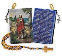 YXBZKGDCNG Chapelet avec chapelet en bois d'olivier en corde catholique d'Israël, Jésus roi de l'univers et I Believe in God Prayer en tissu tissé style tapisserie style sac de voyage, cadeau