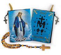 YXBZKGDCNG Chapelet avec chapelet en bois d'olivier en corde catholique d'Israël, Jésus roi de l'univers et I Believe in God Prayer en tissu tissé style tapisserie style sac de voyage, cadeau