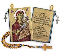 YXBZKGDCNG Chapelet avec chapelet en bois d'olivier en corde catholique d'Israël, Jésus roi de l'univers et I Believe in God Prayer en tissu tissé style tapisserie style sac de voyage, cadeau