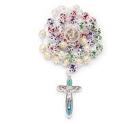 YXBZKGDCNG Chapelet catholique pour homme et femme béni pendant l'angélus du pape, chapelet des cinq continents avec pièce maîtresse contenant de l'eau bénite et des perles de cristal - Parfait