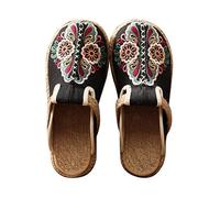 YXCKG Pantoufles Chaussures Plates, Sandales Pantoufles pour Femmes, Chaussures brodées Chinoises pour Femmes, Sandale d'été de Vacances, Pantoufles en Toile de ménage, Vieux Pékin Chaussures