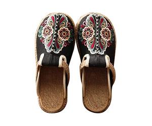 YXCKG Pantoufles Chaussures Plates, Sandales Pantoufles pour Femmes, Chaussures brodées Chinoises pour Femmes, Sandale d'été de Vacances, Pantoufles en Toile de ménage, Vieux Pékin Chaussures