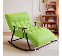 YXCUIDP Chaise Bascule Salon,Siège Rembourré Tissu Technique,Repose-Pieds Et Dossier Réglables Base Métal for Salon, Chambre Coucher, Balcon (Color : Green)