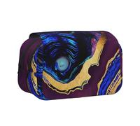 YXDVPALNE Agate Abstraite Violet, Bleu, Or Trousse à Crayons Portable à Double Coque avec Fermeture éclair