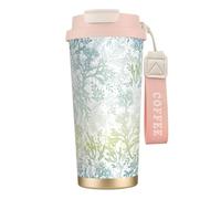 YXDVPALNE Algues vertes et bleues de la mer,Tasse à café isotherme en acier inoxydable 316 avec cordon, 500 ml, idéale pour les voyages en voiture