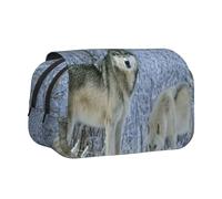 YXDVPALNE Animaux Sauvages Loup Imprimé Trousse à Crayons Portable à Double Coque avec Fermeture éclair