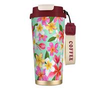 YXDVPALNE Aquarelle Fleurs Tropicales Floral Plumeria,Tasse à café isotherme en acier inoxydable 316 avec cordon, 500 ml, idéale pour les voyages en voiture