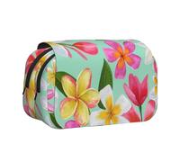 YXDVPALNE Aquarelle Fleurs Tropicales Floral Plumeria Trousse à Crayons Portable à Double Coque avec Fermeture éclair