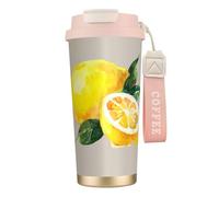 YXDVPALNE Aquarelle Fruits d'été Citrons Feuilles Slich,Tasse à café isotherme en acier inoxydable 316 avec cordon, 500 ml, idéale pour les voyages en voiture