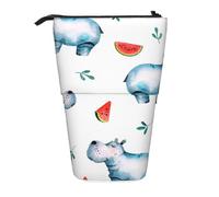 YXDVPALNE Aquarelle Hippopotame Mignon Pastèque,Trousse à Crayons télescopique, Porte-Crayons avec Pochette à Crayons zippée