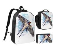 YXDVPALNE Aquarelle Oiseau Hirondelle,Ensemble de 3 sacs à dos, sac à lunch et trousse pour étudiant
