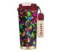 YXDVPALNE Arc-en-ciel d'éclaboussures de peinture néon,Tasse à café isotherme en acier inoxydable 316 avec cordon, 500 ml, idéale pour les voyages en voiture
